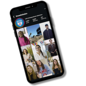 Image of an iphone with the LMU Admission instagram channel displayed